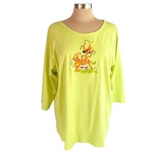 Bob Mackie Wearable Art Lemon-Lime Tunic Top Size 1X Lily Fairy Graphic Whimsy